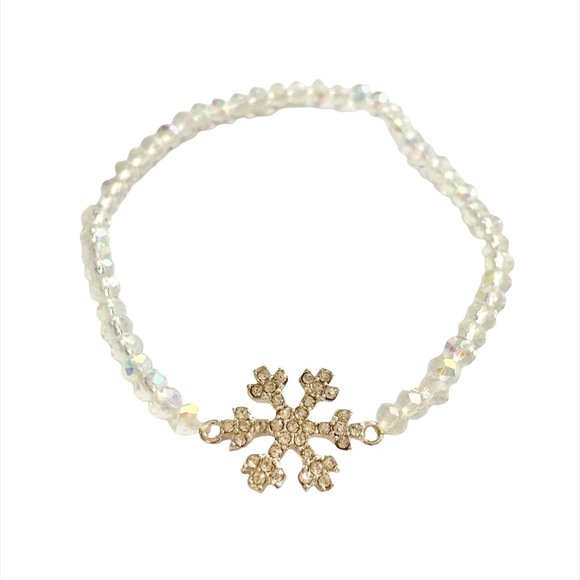 Crystal Snowflake Bracelet Beaded AB beads Silver Tone Stretch Christmas Winter - Picture 10 of 10